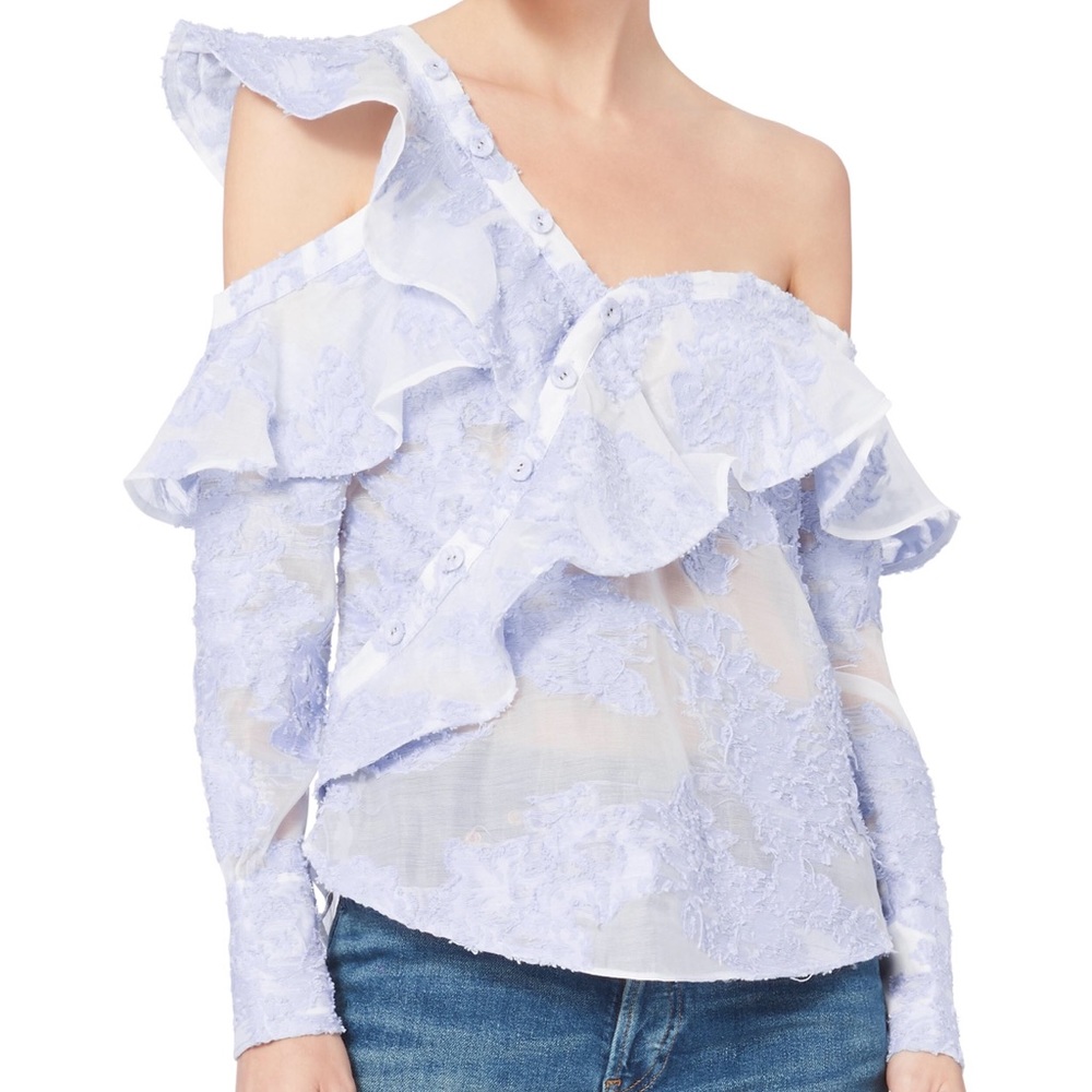 Self-Portrait Blue Ruffled One-Shoulder Top NWT - Picture 2 of 6